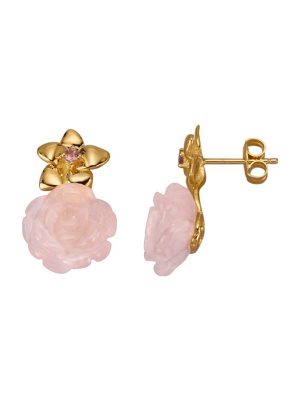 Ohrringe mit Rosenquarzen Gelbgoldfarben
