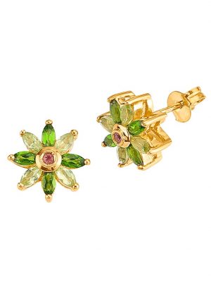 Ohrstecker mit Chromdiopsid mit Chromdiopsid, Peridot und Saphir in Silber 925 Gemondo Gelbgoldfarben