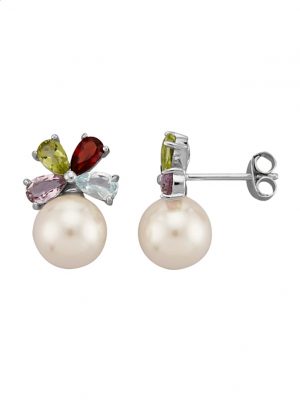 Ohrstecker mit Muschelkernperlen und Farbsteinen Silber