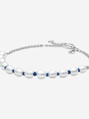 Pandora Armband "591689C01 Armband Damen Süßwasserzuchtperle Blaue Bandkette Silber 18 cm"