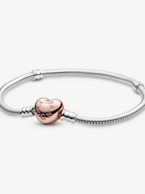 Pandora Armband "Rose 580719 Schlangen-Gliederarmband mit Herz-Verschluss 18 cm"