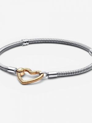 Pandora Charm-Armband "569539C00 Schlangen-Gliederarmband Moments Herzverschluss Bicolor 17 cm"
