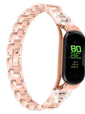 Resik Smartwatch-Armband "Geeignet für Xiaomi 3/4 Armband. Ersatz-Metallband mit G-förmiger Diamantverzierung (Rose Gold)"