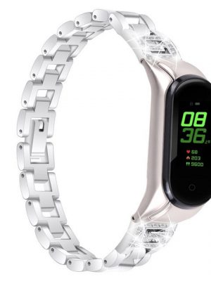 Resik Smartwatch-Armband "Geeignet für Xiaomi 3/4 Armband. Ersatz-Metallband mit G-förmiger Diamantverzierung (silber)"