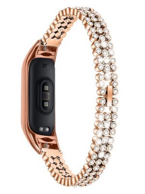 Resik Smartwatch-Armband "Geeignet für Xiaomi Mi 3/4 Armband Metallband, Damen rund glitter Diamant Ersatz Metallband (Rose Gold)"