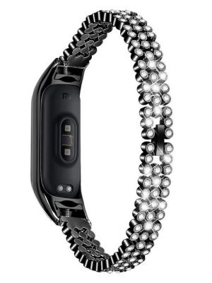 Resik Smartwatch-Armband "Geeignet für Xiaomi Mi 5/6 Armband Metallband, Damen rund glitter Diamant Ersatz Metallband (Schwarz)"