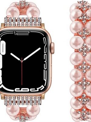 Resik Uhrenarmband "Das Perlenarmband ist kompatibel mit Apple Watch Armband, und die funkelnde Diamant Teleskop handgefertigte Perle Ersatz Gürtel ist für Damen, die für iWatch SE / Serie 7 6 5 4 3 2 1"