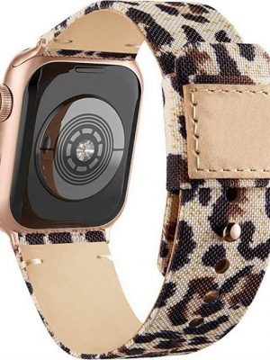Resik Uhrenarmband "Kompatibel mit Apple Watch Armband, Ersatzarmband aus gewebtem Nylon mit Lederfutter und Schnappverschluss für iWatch Series 7/6/5/4/3/2/1"