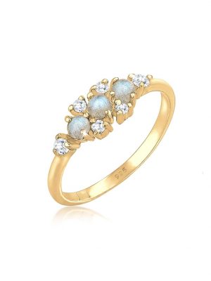 Ring Bandring Labradorit Edelstein Zirkonia 925 Silber Elli Gold