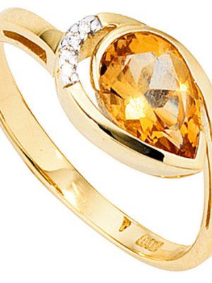 SIGO Damen Ring 585 Gold Gelbgold bicolor 1 Citrin orange 4 Diamanten Brillanten