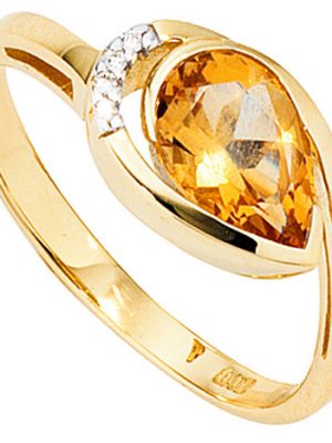 SIGO Damen Ring 585 Gold Gelbgold bicolor 1 Citrin orange 4 Diamanten Brillanten