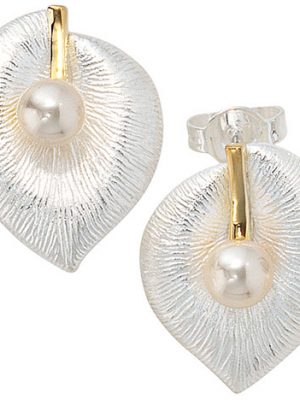 SIGO Ohrstecker 925 Sterling Silber bicolor vergoldet 2 Süßwasser Perlen Ohrringe