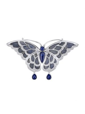 Schmetterling-Brosche mit Lapislazuli und blauen Quarzen Silber