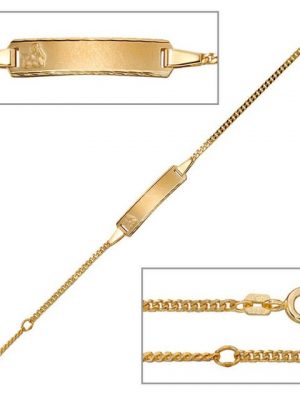 Schmuck Krone Armband "Goldarmband für Kinder Armband Schildband mit Engel 333 Gold Gelbgold 14cm"