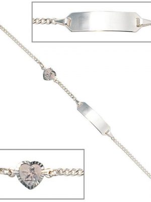 Schmuck Krone Silberarmband "Schildband mit Schutzengel Panzer-Armband aus 925 Silber 14cm Kinder"