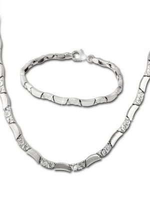 SilberDream Schmuckset "SDS477J SilberDream Wave Collier und Armband Damen" (2-tlg), Schmucksets (Wave) ca. 45,5cm (Kette), ca. 18,5cm (Armband), 925 Sterling Silber, Farbe: silber