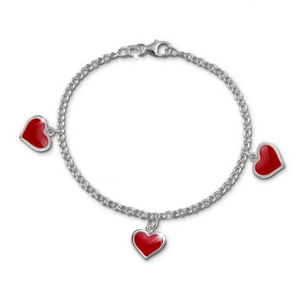 SilberDream Silberarmband "SDA010 SilberDream Armband rot Schmuck für Kinder" (Armband), Kinder Armband (Herzchen) ca. 16,5cm, 925 Sterling Silber, Farbe: rot