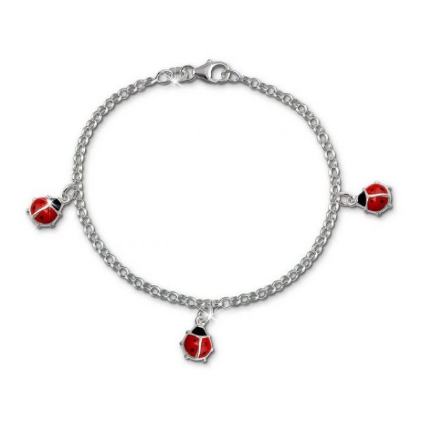 SilberDream Silberarmband "SDA012 SilberDream Armband Marienkäfer für Kinder" (Armband), Kinder Armband (Marienkäfer) ca. 16cm, 925 Sterling Silber, Farbe: rot, schwarz