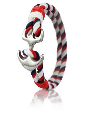 Skipper Armband "Skipper Anker Armband 22 cm Nylon Armschmuck in Weiß/Rot mit Silbernem Anker 7039"