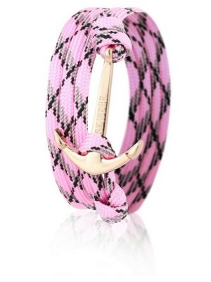 Skipper Armband "Skipper Anker-Armband Wickelarmband Nylon in Rosa/Schwarz mit Goldenem Anker 6657"