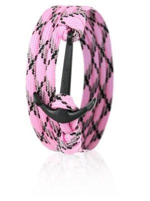 Skipper Armband "Skipper Anker-Armband Wickelarmband Nylon in Rosa/Schwarz mit Schwarzem Anker 6658"