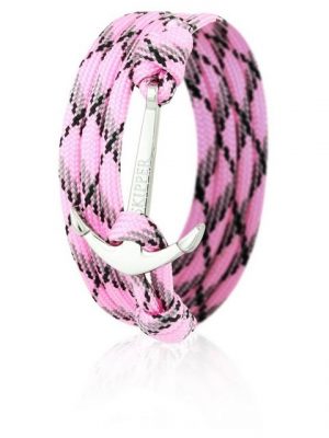 Skipper Armband "Skipper Anker-Armband Wickelarmband Nylon in Rosa/Schwarz mit Silbernem Anker 6659"