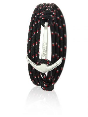 Skipper Armband "Skipper Anker-Armband Wickelarmband Nylon in Schwarz/Rot mit Silbernem Anker 6973"