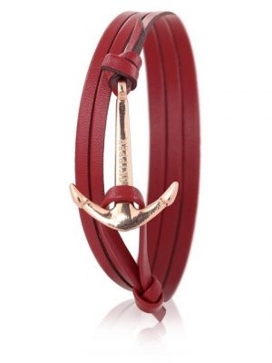 Skipper Lederarmband "Skipper Anker-Armband Wickelarmband Leder in Bordeaux mit Goldenem Anker 6988"