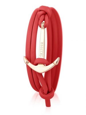 Skipper Lederarmband "Skipper Anker-Armband Wickelarmband Leder in Rot mit Goldenem Anker 8005"