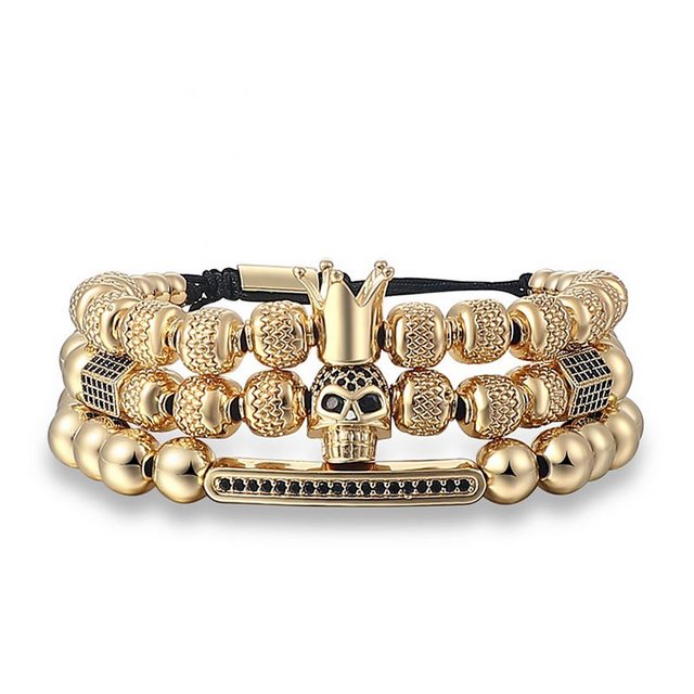 UNIQAL.de Edelstahlarmband Set "Edelstahlarmband SET Herren "SKULL KING" vergoldet - 3 Armbänder" (Edelstahl, Casual Style, handgefertigt) UNIQAL.de Edelstahlarmband Set "Edelstahlarmband SET Herren "SKULL KING" vergoldet - 3 Armbänder" (Edelstahl, Casual Style, handgefertigt)