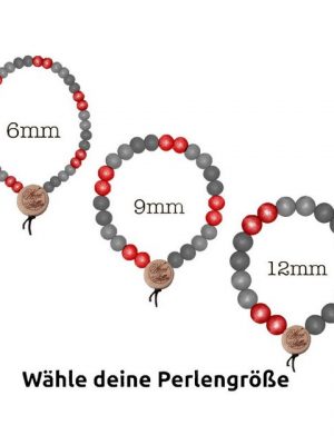 WOOD FELLAS Armband "WOOD FELLAS Armband mit Holz-Perlen schöner Arm-Schmuck Deluxe Pearl Bracelet Holzanhänger Grau/Rot"