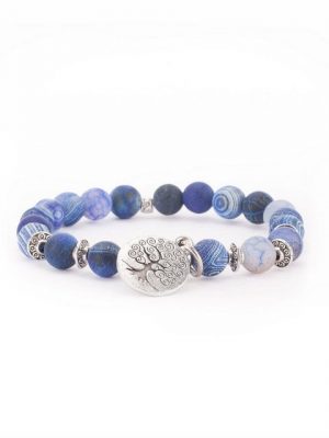 bodhi Perlenarmband "Mala Armband mit blauem Achat, Modeschmuck M"