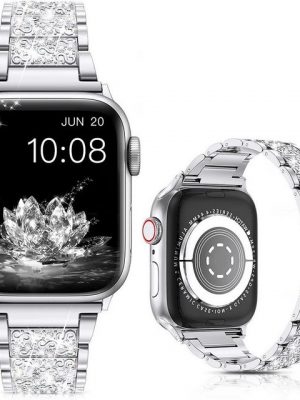 ELEKIN Smartwatch-Armband "Für Apple Watch, Band 41 mm, 38 mm, 40 mm, 42 mm, 44 mm, 45 mm Serie 7, Serie 6, 5, 4, 3, 2, 1 SE, Bling Ersatzarmband, für iWatch Band, Diamant Strass Edelstahl Metall Armband"