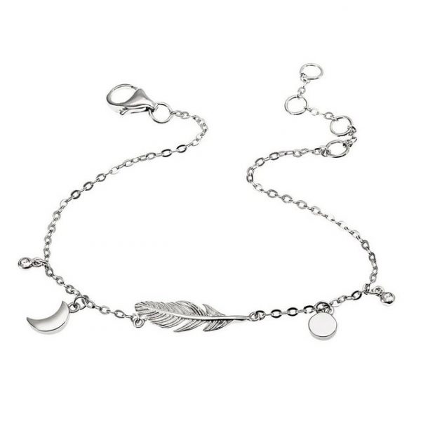 goldmaid Armband, 925 Sterlingsilber 2 Zirkonia weiß Feder, Mond