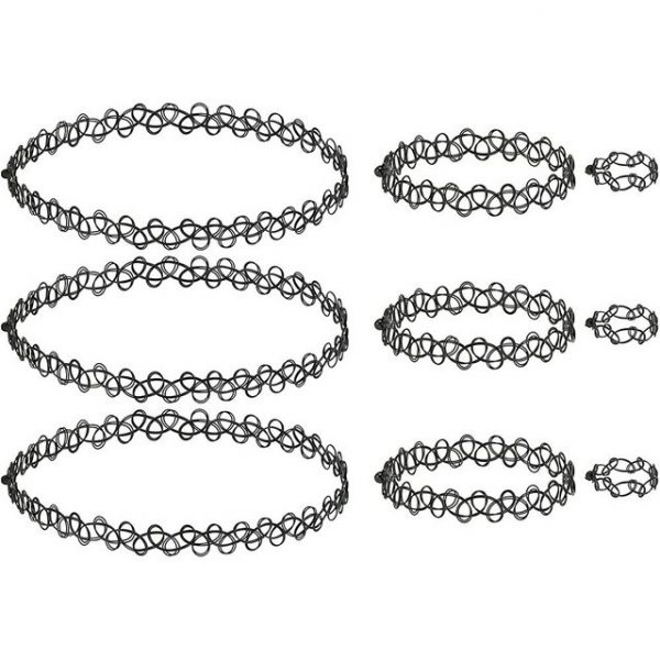 kueatily Schmuckset "Tattoo-Anhänger-Halsketten-Set - Elastische Halskette + Armband + Ring" (9-tlg)