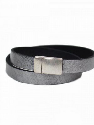 mitienda Armband "Lederarmband grau, Magnetverschluss silber"