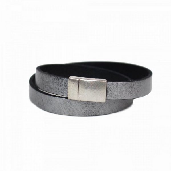 mitienda Armband "Lederarmband grau, Magnetverschluss silber"
