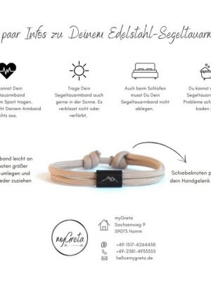 myGreta Armband mit Gravur "Berg Armband aus Segeltau, Bergsteiger, wandern" (Segeltau), Unisex, Edelstahl, wasserfest