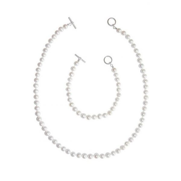 roba® Perlenketten-Set "- Verschluss Silber, Collier: 42 cm, Armband:17 cm, aus Süßwasser-Zuchtperlen"