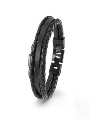 s.Oliver Perlenarmband "S.Oliver Armband 2022637 Edelstahl geschwärzt, Leder"