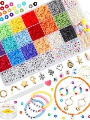 vokarala Schmuckset "VOKARALA Glasperlen Buchstabenperlen und Herz Perlen zum Auffädeln Armband Bastelset,Perlen zum auffädeln kinder Schmuck Schnurset, DIY Freundschaftsarmbänder Halsketten Kunsthandwerks-Set für Mädchen Kinder" (1-tlg)