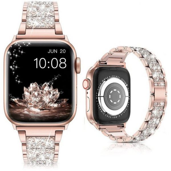 zggzerg Uhrenarmband "Band, Diamant Strass Edelstahl Metall Armband"Für Apple Watch Band 41 mm, 38 mm, 40 mm, 42 mm, 44 mm, 45 mm Serie 7, Serie 6, 5, 4, 3, 2, 1 SE, Bling Ersatzarmband, für iWatch"