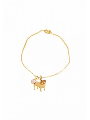 Armband Bulldogge Hund Rosenquarz, Tierschmuck GEMSHINE Gold coloured