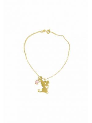 Armband Katze Flügel - Rosenquarz - Treuer Schutzengel für Herrchen, Frauchen Tierschmuck GEMSHINE Gold coloured