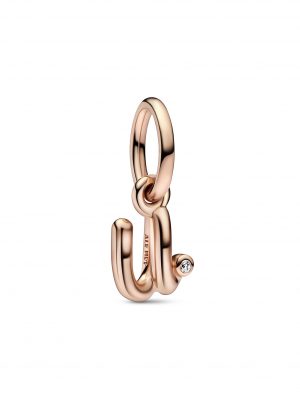 Pandora Anhänger - Letter u Script Alphabet - 782479C01 925 Silber vergoldet, Zirkonia roségold
