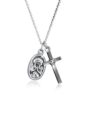 Halskette Herren Marienbild Kreuz Religion Glaube 925 Silber Kuzzoi Silber