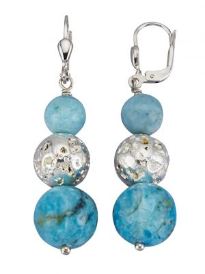 Ohrringe mit blauen Opalen (beh.) und Lava (beh.) Silber