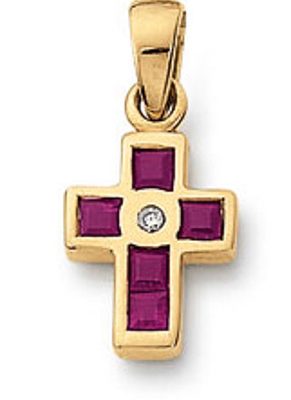 SIGO Anhänger Kreuz 585 Gelbgold Rubin