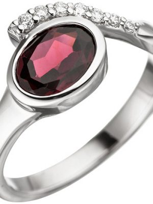 SIGO Damen Ring 925 Sterling Silber 1 Granat rot mit Zirkonia Silberring Granatring