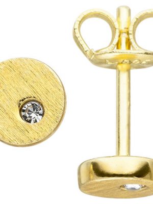SIGO Ohrstecker rund 925 Silber gold vergoldet matt 2 Zirkonia Ohrringe 5,5 mm